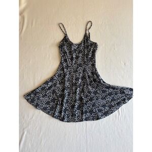 Acevog Womens Skater Dress Black White Leaf Print Spaghetti Strap Mini Small